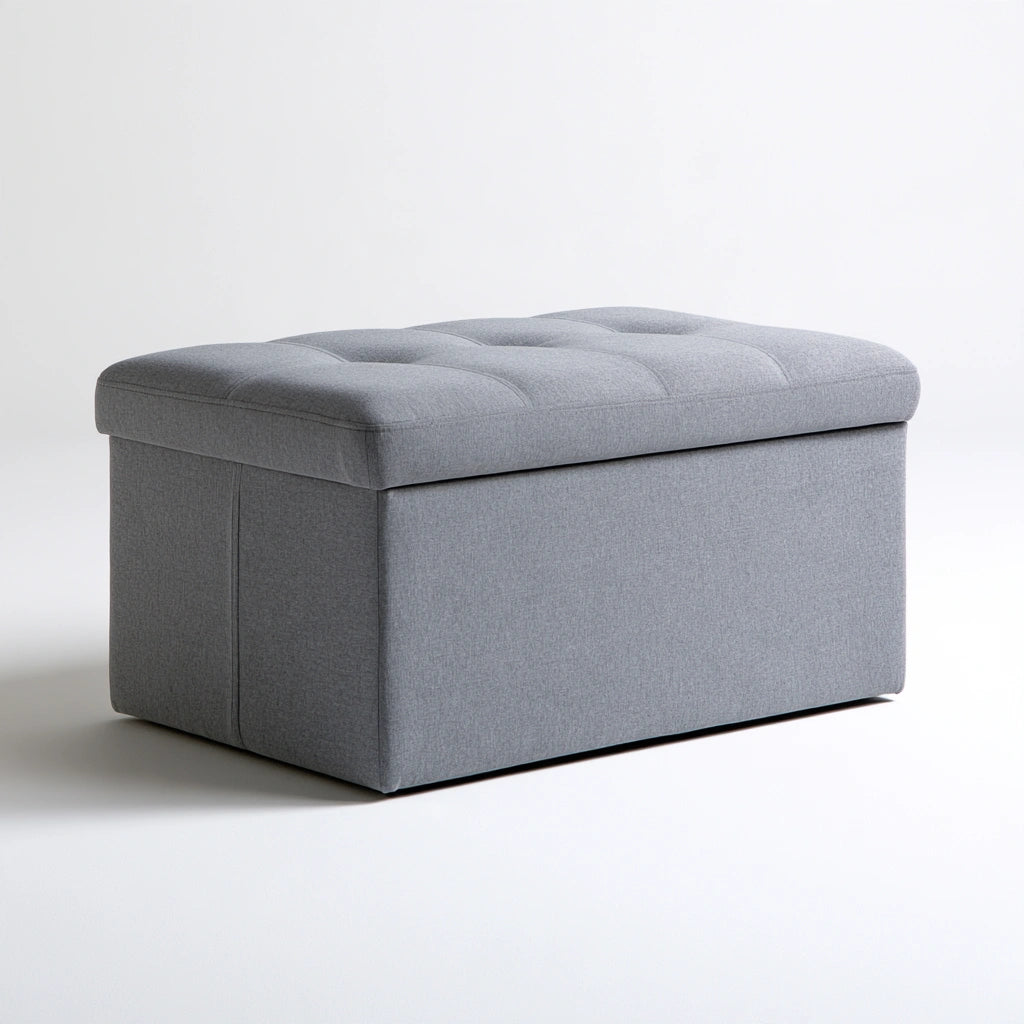 Banc coffre rembourré aux lignes épurées, coloris gris