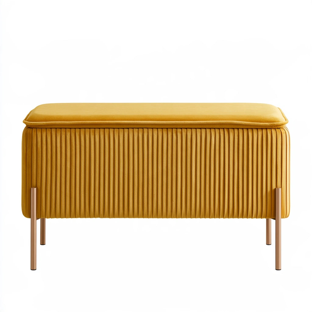 Banc avec rangement en velours, coloris jaune