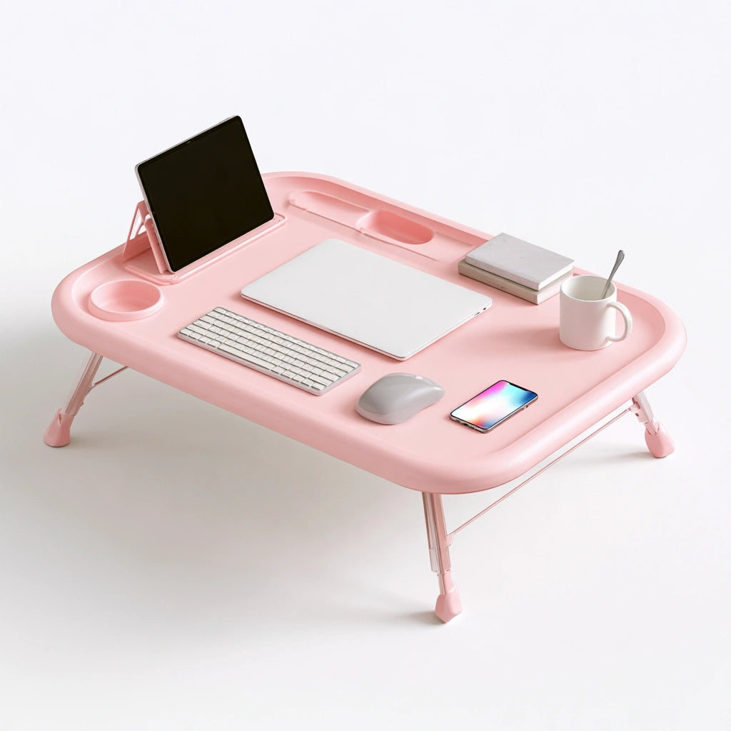 Table de lit portable aux lignes épurées, coloris rose