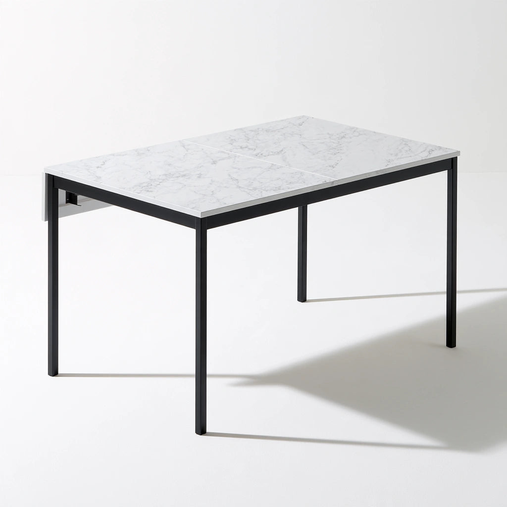 Table à manger à finition effet marbre, coloris blanc