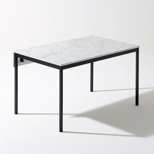 Table à manger à finition effet marbre, coloris blanc