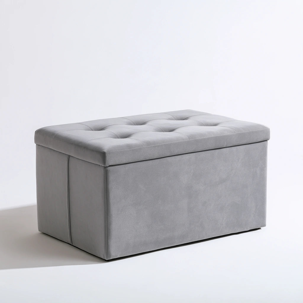 Banc coffre rembourré aux lignes épurées, coloris gris