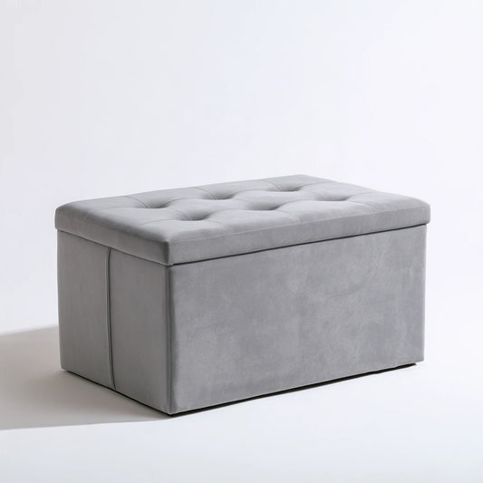 Banc coffre rembourré aux lignes épurées, coloris gris