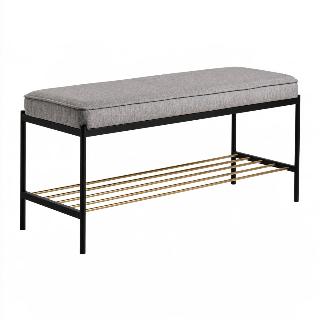 Banc à chaussures avec assise rembourrée aux lignes épurées, coloris gris