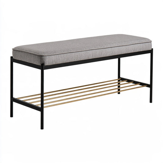 Banc à chaussures avec assise rembourrée aux lignes épurées, coloris gris