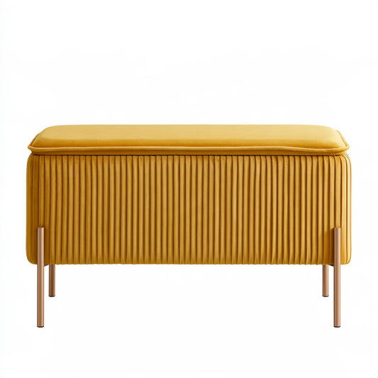 Banc avec rangement en velours, coloris jaune