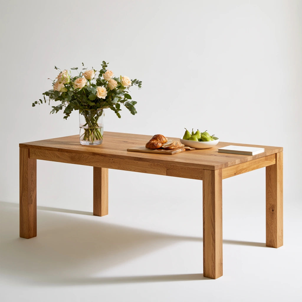 Table à manger en bois finition chêne, coloris brun clair